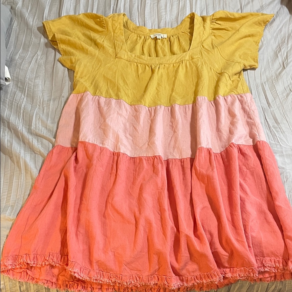 Umgee Yellow and Pink Colorblock Dress
